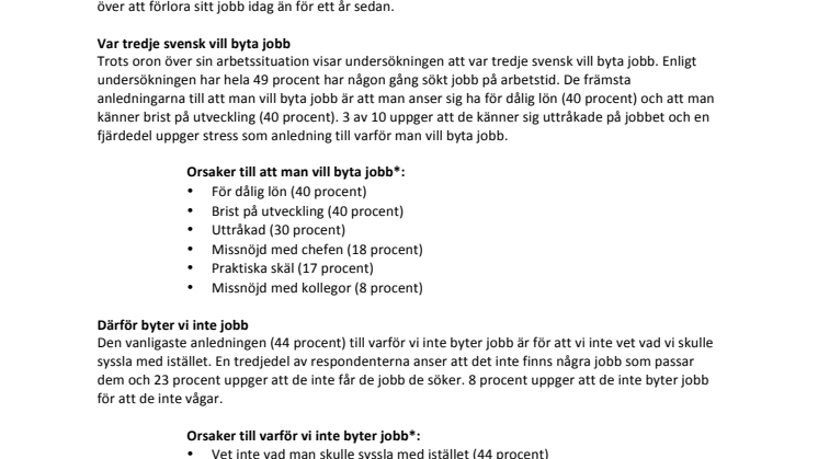 Var tredje svensk vill byta jobb trots oroliga tider