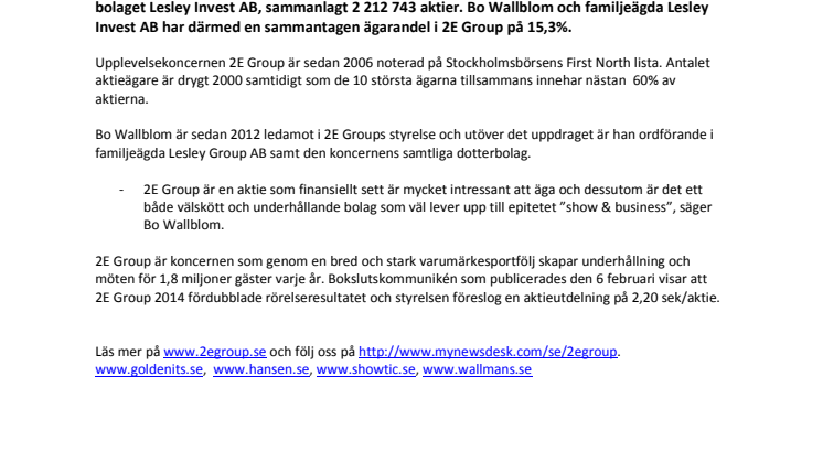 2E Groups störste ägare ökar sitt innehav 