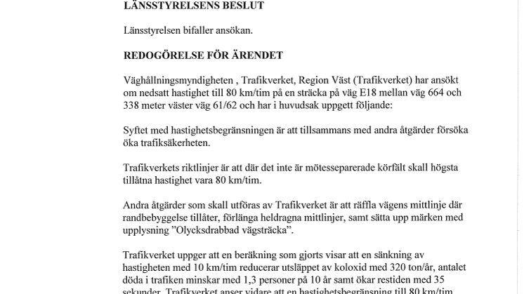 Beslut om sänkt hastighet på E18 vid Sörmon