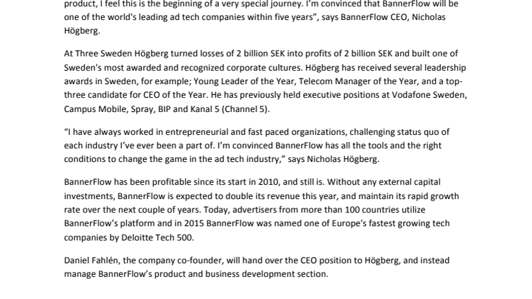 ​BannerFlow appoints Nicholas Högberg as new CEO