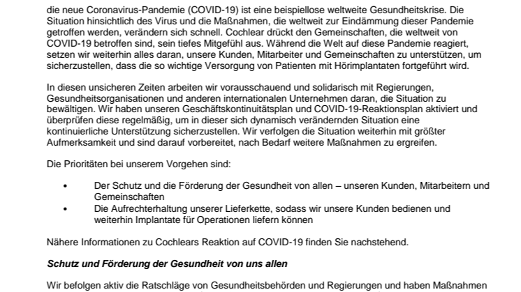 Die Reaktion von Cochlear auf COVID-19