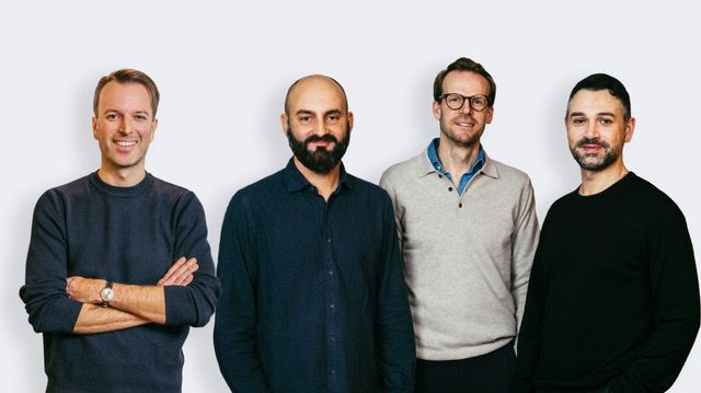 Från vänster: Daniel Larsson, VD Odevo, Fredrik Dahlström, CTO Monu Lars Rutegård, VD Monu Pasquale di Nicola, COO Monu