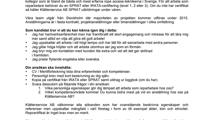Rekrytering Reparbetare, ansökan tom 2015 01 19