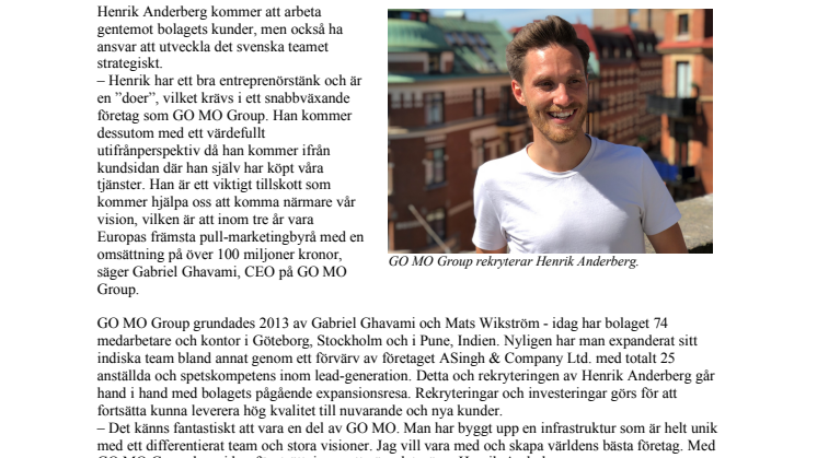 GO MO Group rekryterar Henrik Anderberg från TÜV NORD – fortsätter sin expansionsresa 