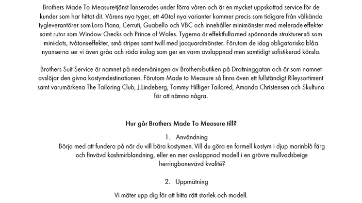 Brothers och Lee samarbetar med kring Made To Measure