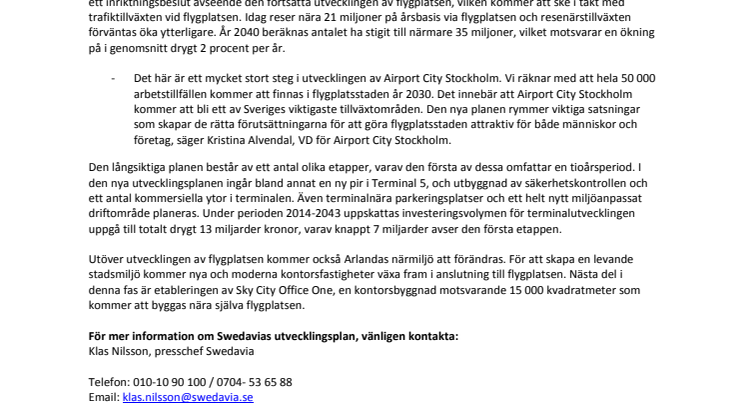 Ny satsning på Arlanda viktigt steg för Airport City Stockholm