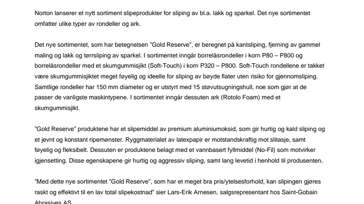 Nytt slipesortiment for lakk og sparkel