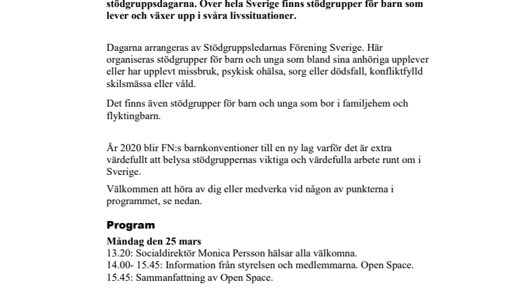 Stödgruppsdagar i Karlstad 25 och 26 mars