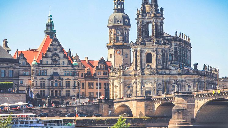 Dresden vid Elbe: Hausmann-tornet på slottet och hovkyrkans torn. FOTO: Karol Werner/DZT e.V.