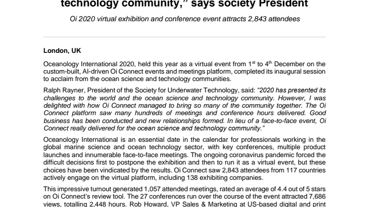 “Oi Connect really delivered for the ocean science and technology community,” says society President