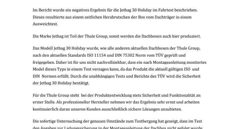 Statement zum Dachboxentest, ATV - Testergebnis Jetbag 30 Holiday -