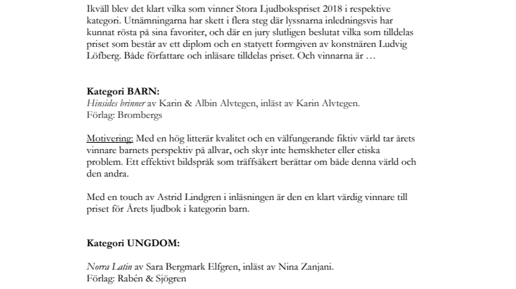Vinnarna av Stora Ljudbokspriset