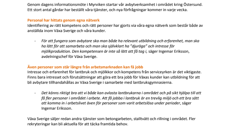 Vi bidrar till ökad sysselsättning inom lantbruket 