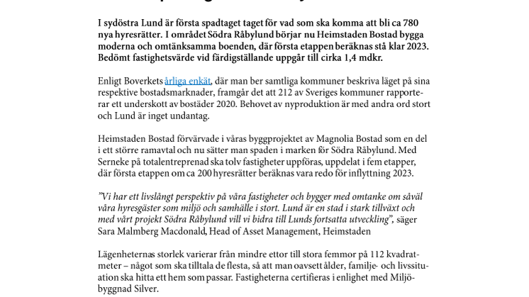 Första spadtaget för 780 hyresrätter i Lund