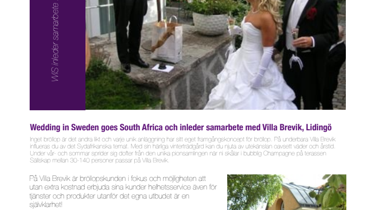 Wedding in Sweden goes South Africa och inleder samarbete med Villa Brevik, Lidingö 