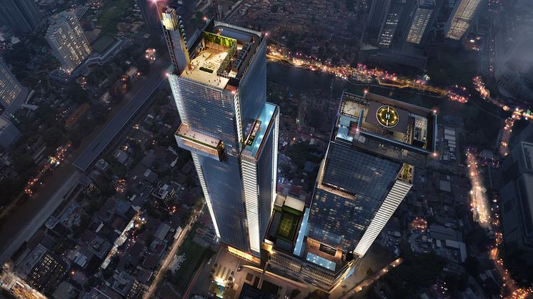 PARKROYAL Serviced Suites Jakarta (building on the right), which is located within  Thamrin Nine complex will occupy level 73 to 82