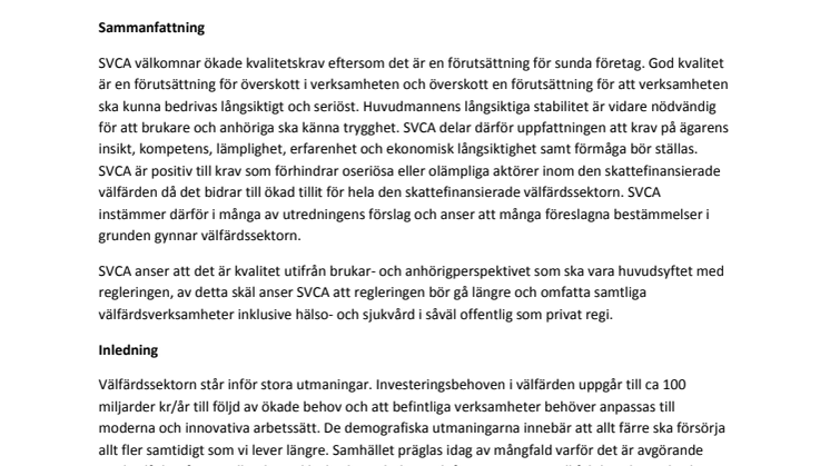 Remissyttrande - SOU 2015-7 krav på privata aktörer i välfärden