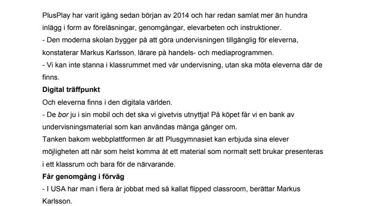 PlusPlay möter eleverna i deras digitala värld