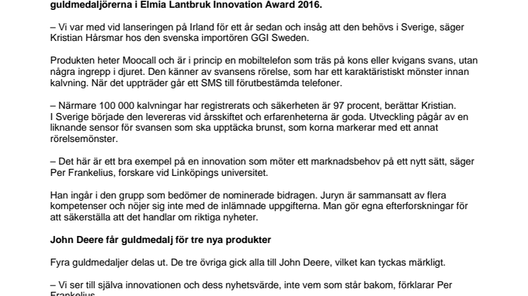 Kalvningslarm för svansen belönad med guldmedalj