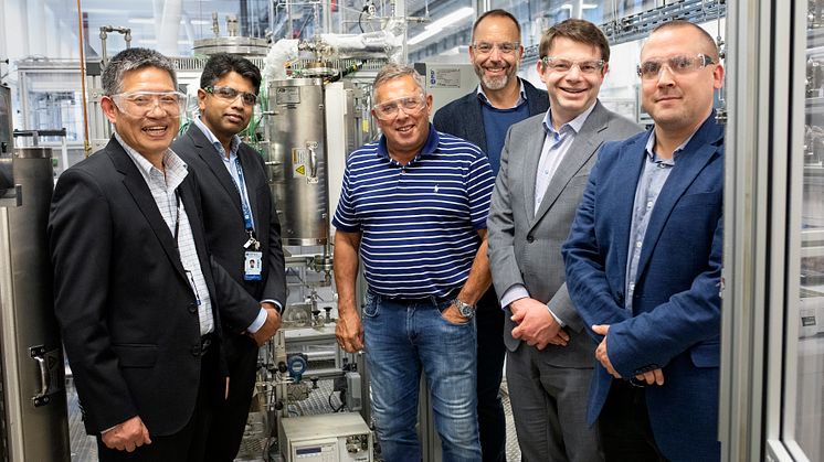 Prof De Chen, NTNU; Dr Kumar Ranjan Rout, R&D Director QF; Erik Fareid, Sr Chemical Recycling Specialist, QF; Prof Jens-Petter Andreassen, HOD, Dept of Chemical Engineering, NTNU, Dr Christian Lach, CCO, QF, Lars Erik Fareid, VP R&D, QF