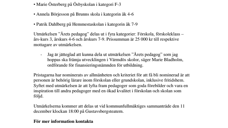 ”Årets pedagog” i Värmdö kommun 2013 