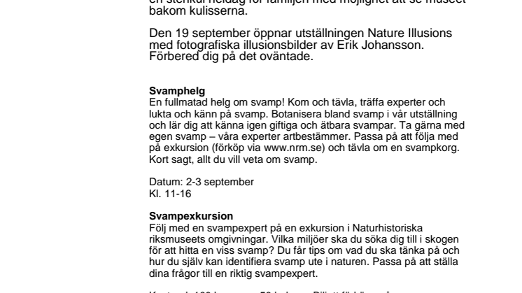 Det händer på Naturhistoriska riksmuseet i september