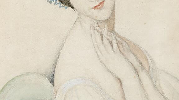 Gerda Wegener- Portræt af soloballetdanserinde Ulla Poulsen, 1927. Signeret. Blyant, akvarel og gouache på papir monteret på malepap. Bladstørrelse 72 × 53 cm. Vurdering- 50.000-60.000 kr
