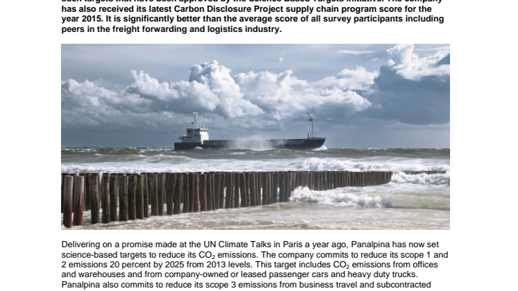 Panalpina sets ambitious CO2 emissions targets for 2025