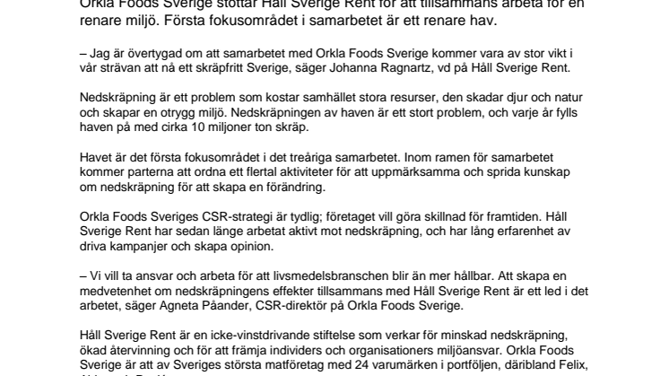 ​Orkla Foods Sverige i samarbete med Håll Sverige Rent för en renare miljö
