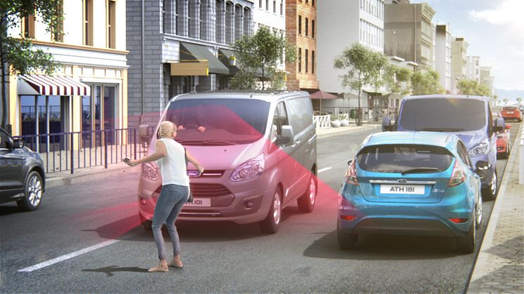 Fords aktiva inbromsnings-teknologi med fotgängaravkänning.