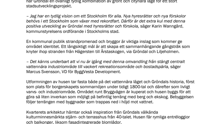 Byggstart för sjönära hyresrätter på Gröndal Strand 