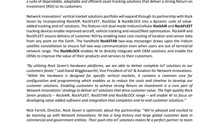 Rock Seven: Network Innovations and Rock Seven form new tracking technology partnership