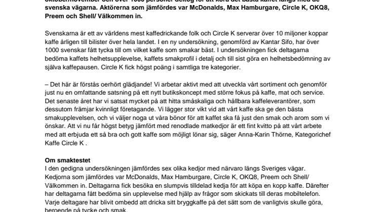 Kantar Sifo: Sveriges bästa kaffe finns hos Circle K