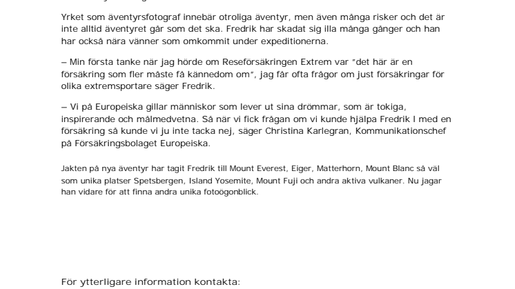 Europeiska sponsrar äventyrsfotograf