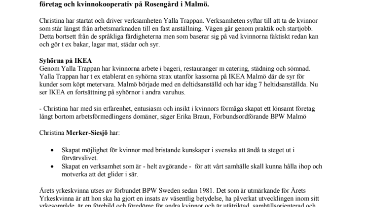 Christina Merker-Siesjö  - utsedd till Årets Yrkeskvinna 2017!