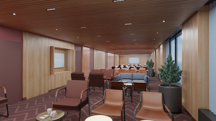 Viking Glorys konferensavdelning med stora panoramafönster och flexibla lösningar. Skissbild: Viking Line