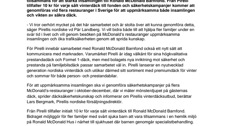 Pirelli stöder Ronald McDonald Barnfond