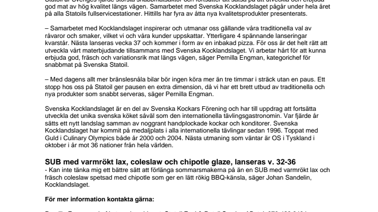 Statoil och Svenska Kocklandslaget lanserar ny SUB