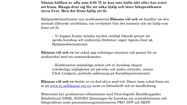Nytt studiematerial bryter tystnad kring inkontinens