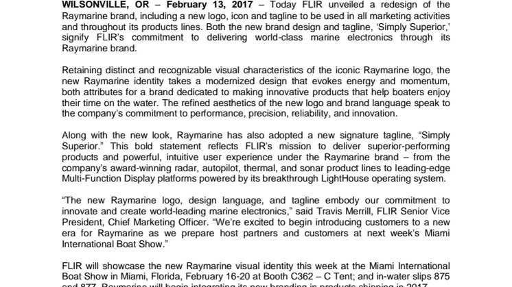 Raymarine: FLIR Unveils New Raymarine Brand Identity