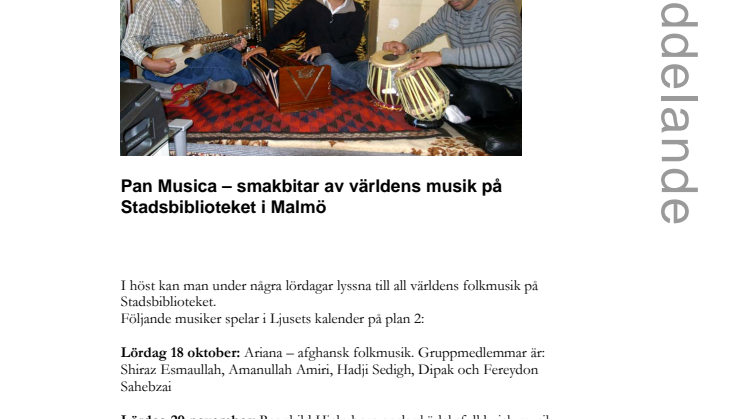 Pan Musica - smakbitar av världens musik på Stadsbiblioteket i Malmö