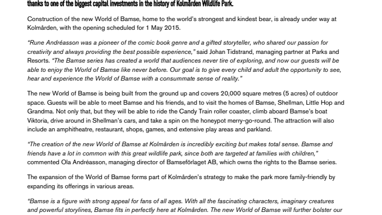 New World of Bamse opens 1 May 2015