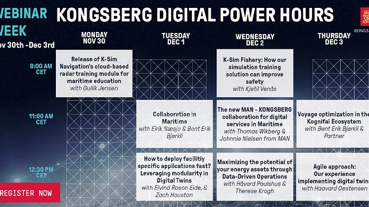 Kongsberg Digital will host a webinar week, with a series of Power Hours on digital maritime technologies