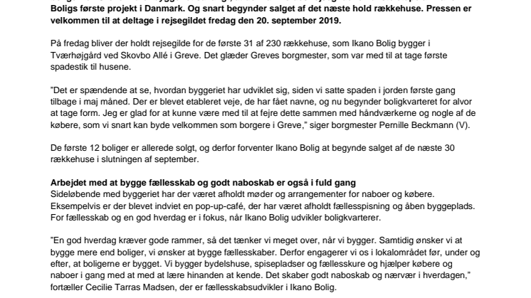 Rejsegilde for Ikano-boliger i Greve
