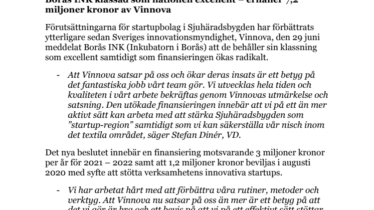 Borås INK klassad som nationell excellent – erhåller 7,2 miljoner kronor av Vinnova