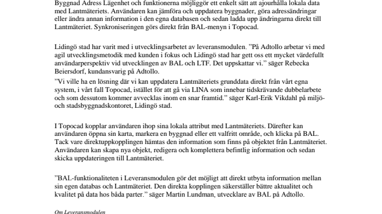BAL-modulen godkänd på Byggnad och Adress