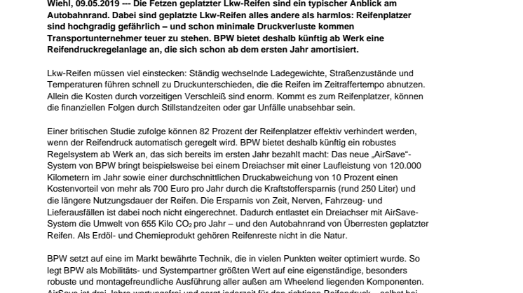 AirSave: BPW regelt automatisch den Reifen- und Kostendruck 