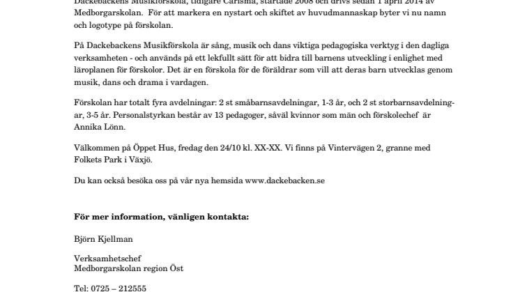 Dackebackens Musikförskola firar med ÖPPET HUS!  