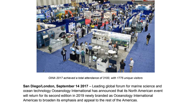 Rebranded Oceanology International event announces 2019 return dates with new  features and wider focus on the Americas