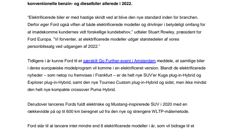 Ford vil sælge flere elektrificerede biler end diesel og benzin i 2022